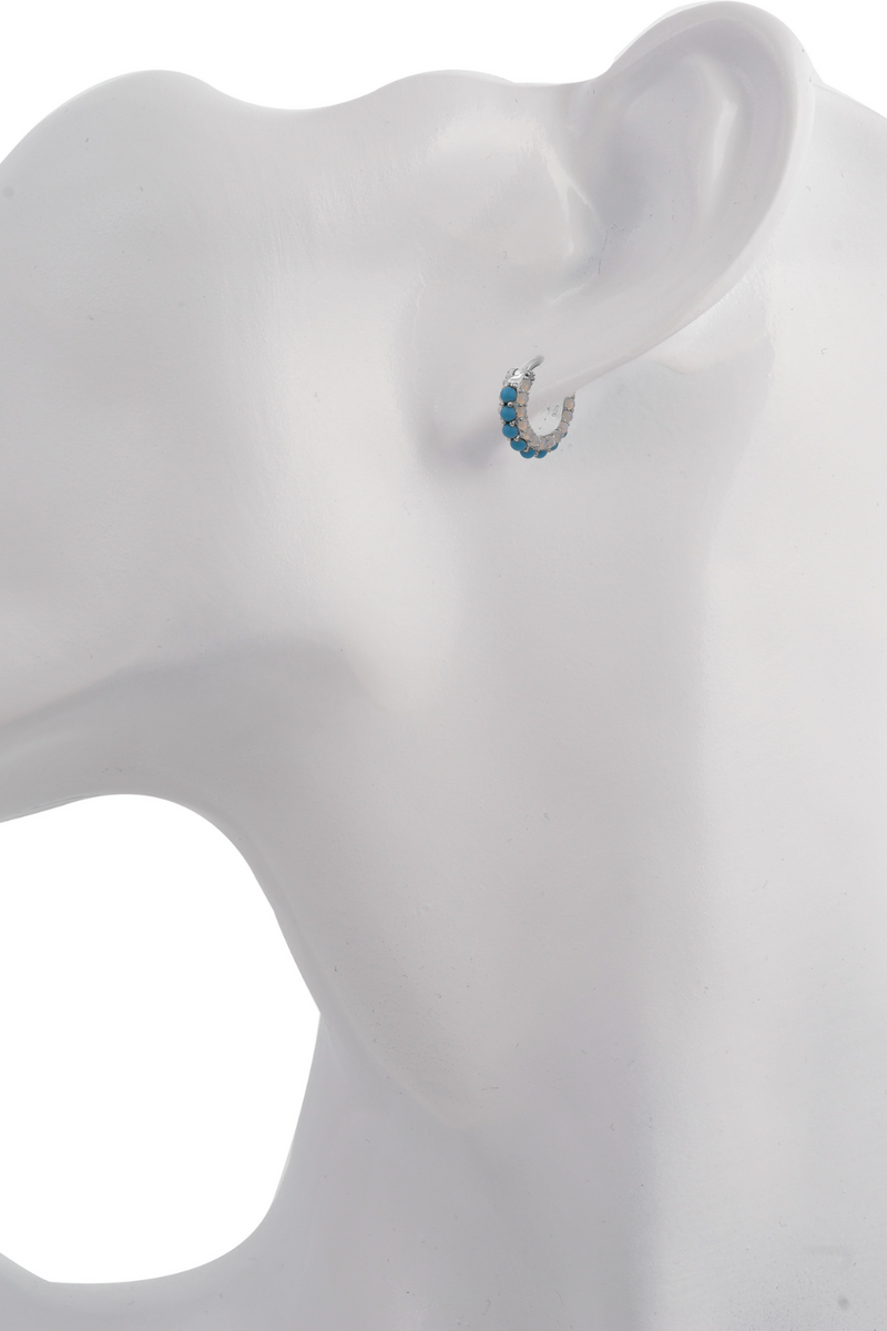 Barrel turquoise cz & opal gold vermeil huggie