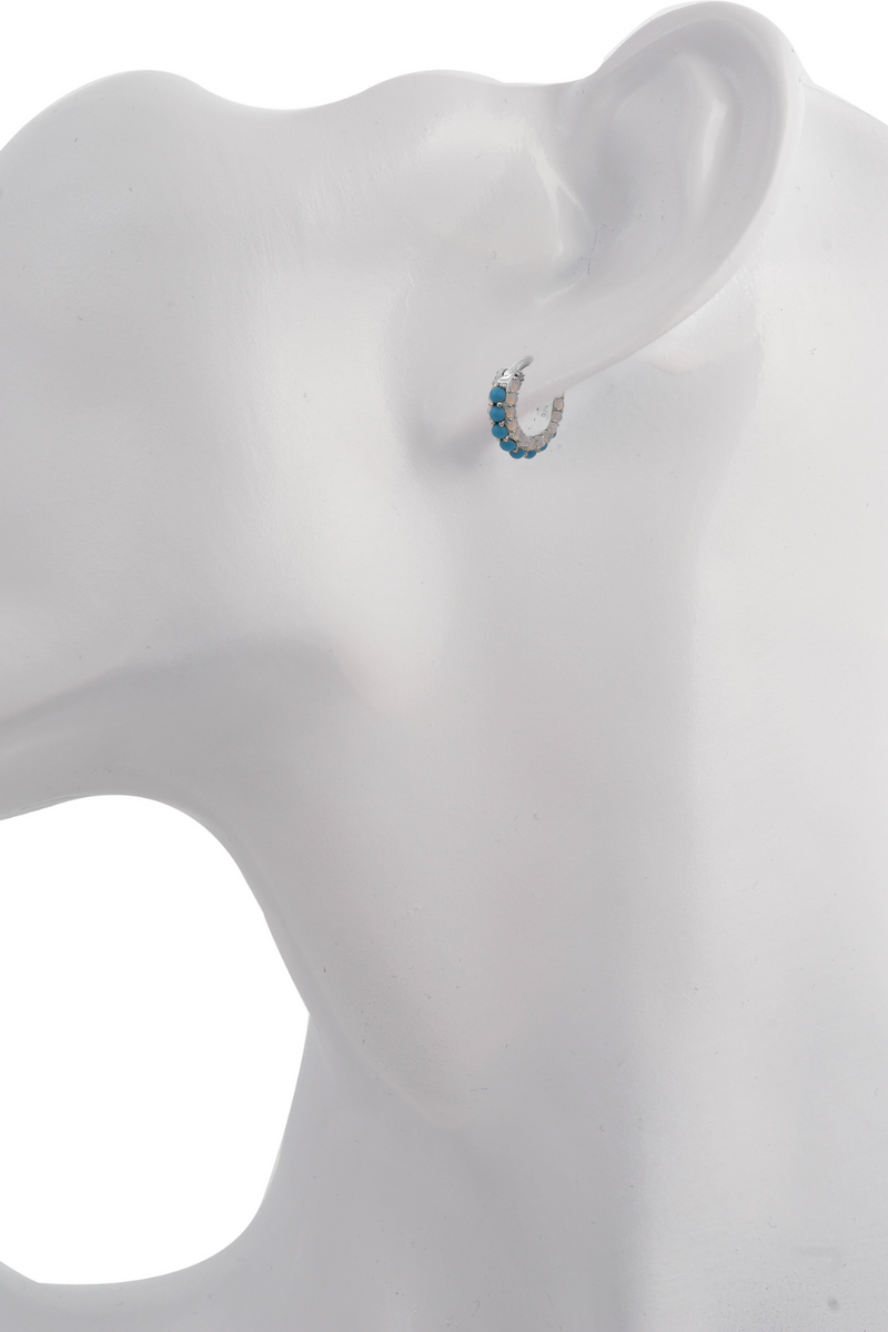 Barrel turquoise cz & opal sterling silver huggie