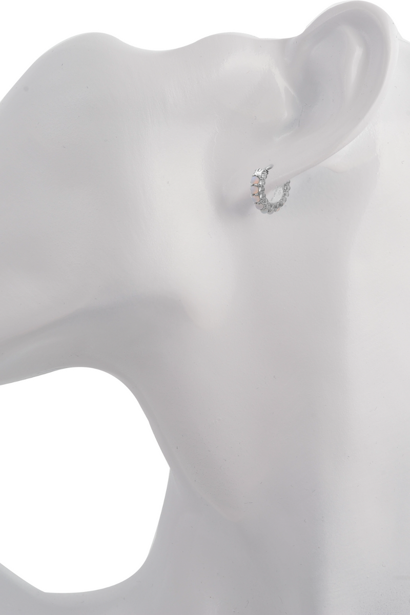 Barrel white cz & opal sterling silver huggie